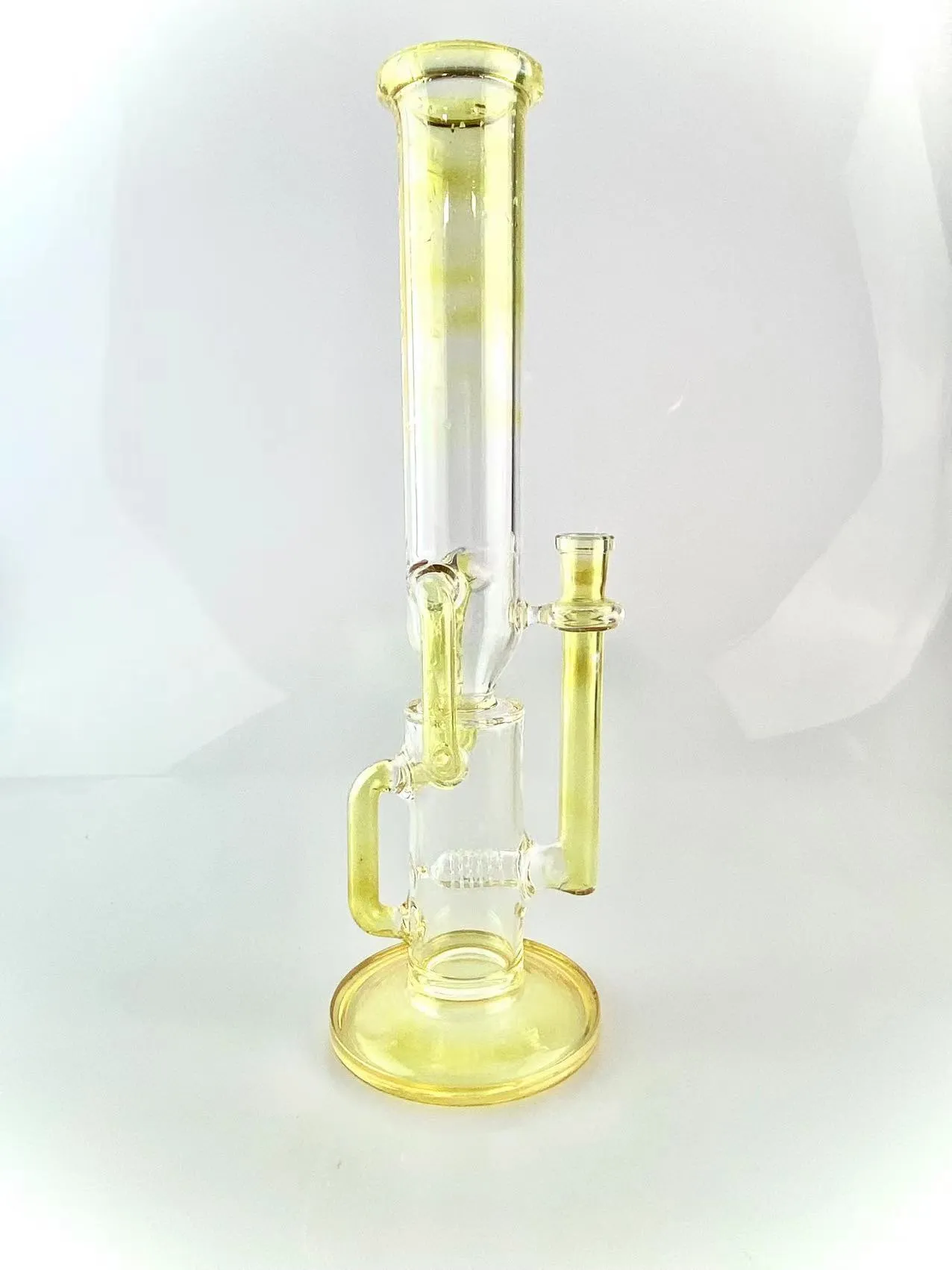 Tubi fumatori Silver Fumed Recycler Bong 16 pollici 14 mm Giunto singolo in linea Perc di alta qualità con ciotola di corno chiaro