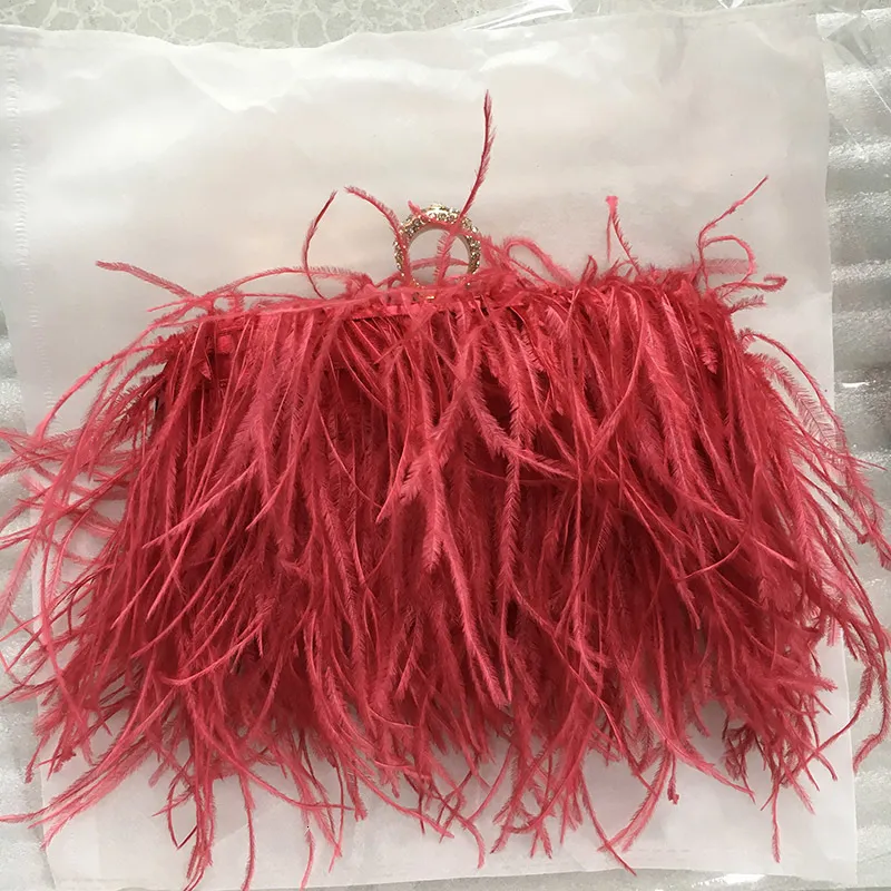 Evening Bags Red Feather Bag Womens Chain Shoulder Small Luxury Brand Party Dinner Clutch Purse Designer Handbag FTB311 230817