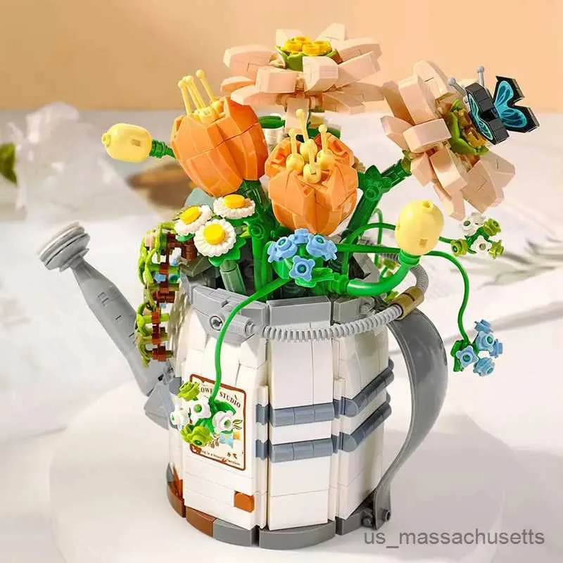 Blocks Loz Creative Mini Watering Can Potted Plant Building Blommor Flower Potted Bonsai Bouquet DIY Home Decoration Toys for Girls Gift R230817