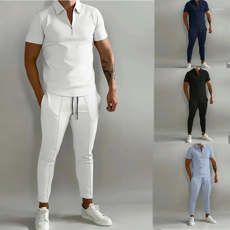 Herrspårar Kort ärmdräkt Spring Men Tracksuit Set Jogger Clothing for Man Casual Tshirts Trousers 2 Piece Outfits Streetwear