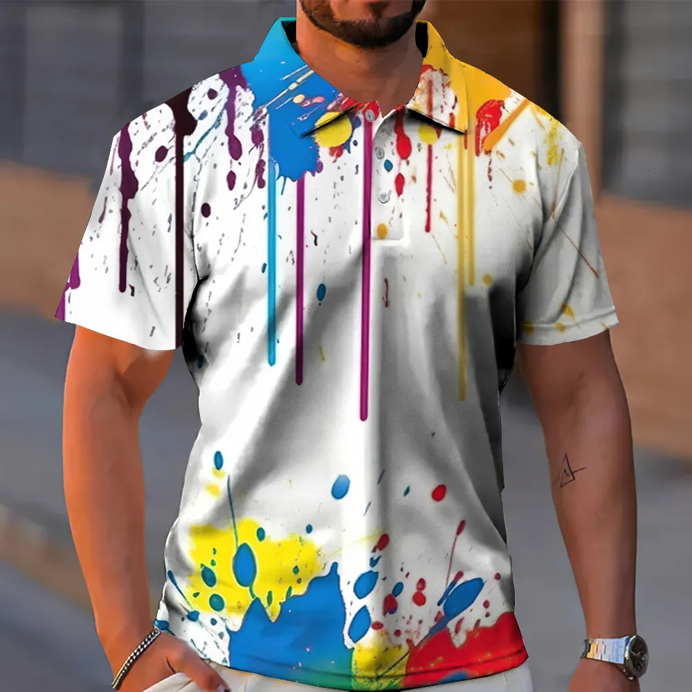 Polos pour hommes Homme Summer Polos 3D Graffiti Imprimé Revers Tous les jours Casual Bouton Tops Surdimensionné Slim Mâle Golf Vêtements 6XL 230817