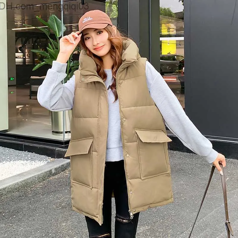 Women's Down Parkas Crriflz Women's Hoodie z kapturem Solid Sleveless Parka Tank Top Autumn Winter Women's Zipper Lose długi płaszcz Z230817