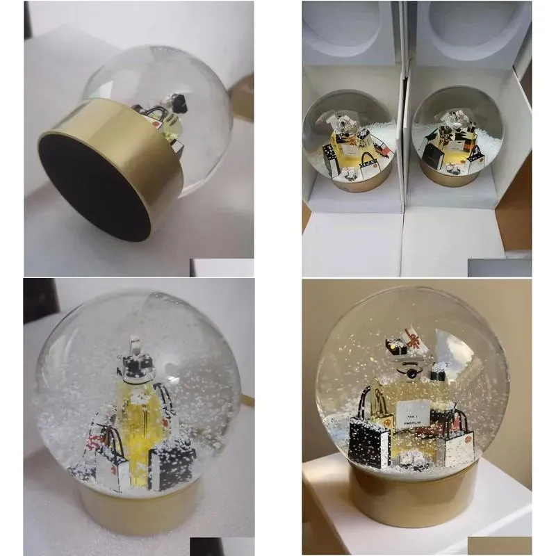 2022 edition c classics golden christmas snow globe with perfume bottle inside crystal ball for special birthday novelty vip gift