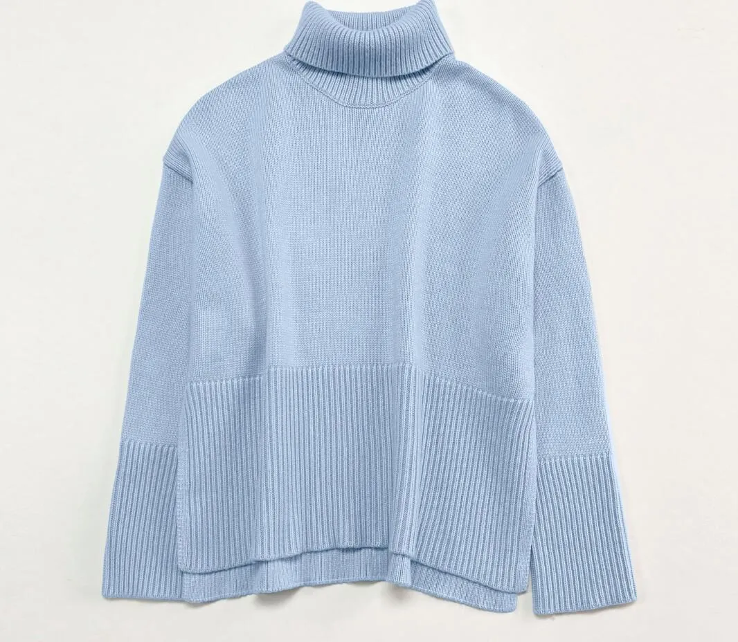 Toteme Knit Top High Collar Long Sleeve Loose Sweater Top for Women Solid color