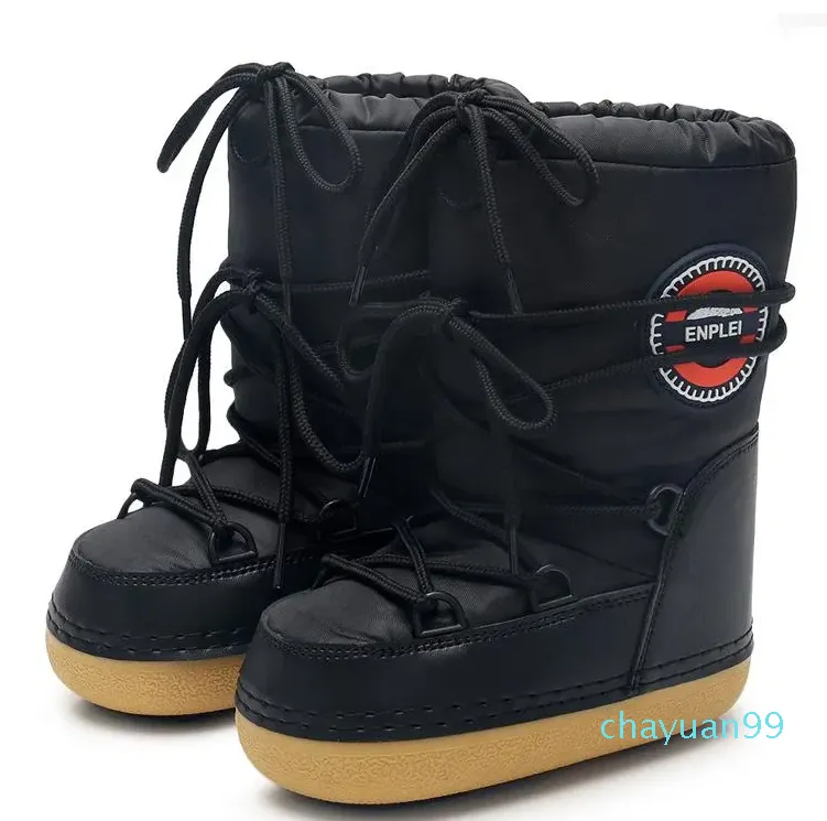 Stiefel Winter Schneefrauen flauschige haarige Schnüren -up -Mittelkalb -Plattform flach mit weißem Ski kaltem Widerstand warm warmer Schuhe