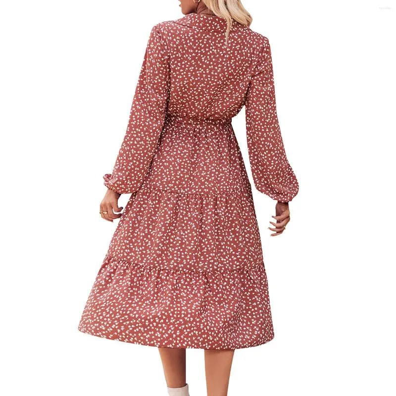 Casual Dresses Womens 2023 Crushed Flower Dress V Neck Long Sleeve Ruffle Smocked A Line Pleated Flowy Swing Summer Dressed