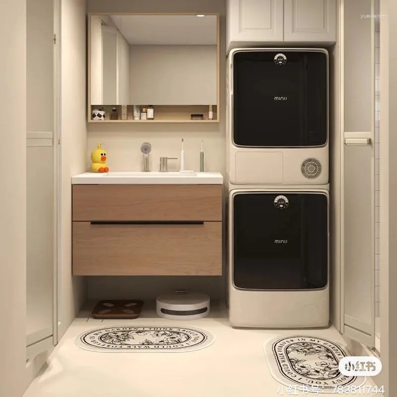 Torneiras de pia do banheiro, estilo japonês, separação molhada, apartamento pequeno combinação de torneira de armário branco de madeira sólida