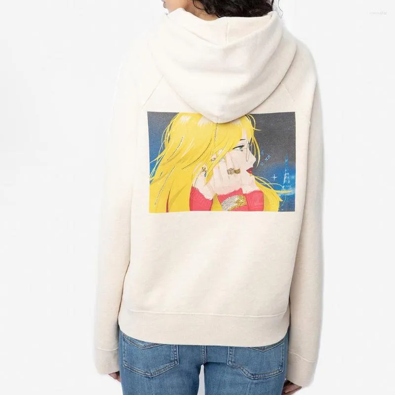 Damen Hoodies Zessam Yellow Hair Girl Graphic Print Kapuzenpullote Sweatshirt Frauen Diamond Flügel weibliche Pullover Vintage Casual Lady Top 2023