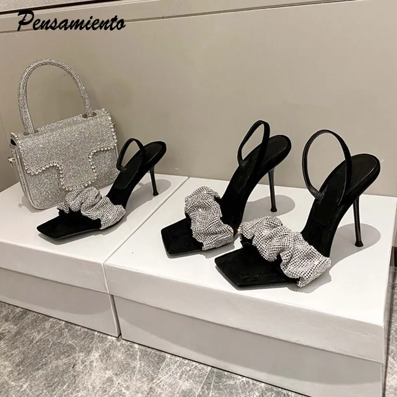 Gai Star Style Rhinestones Kadın Sandalet Zarif Stiletto Yüksek Topuklu Slingback Gladyatör Sandalet Yaz Partisi Balo Ayakkabı 230816 Gai