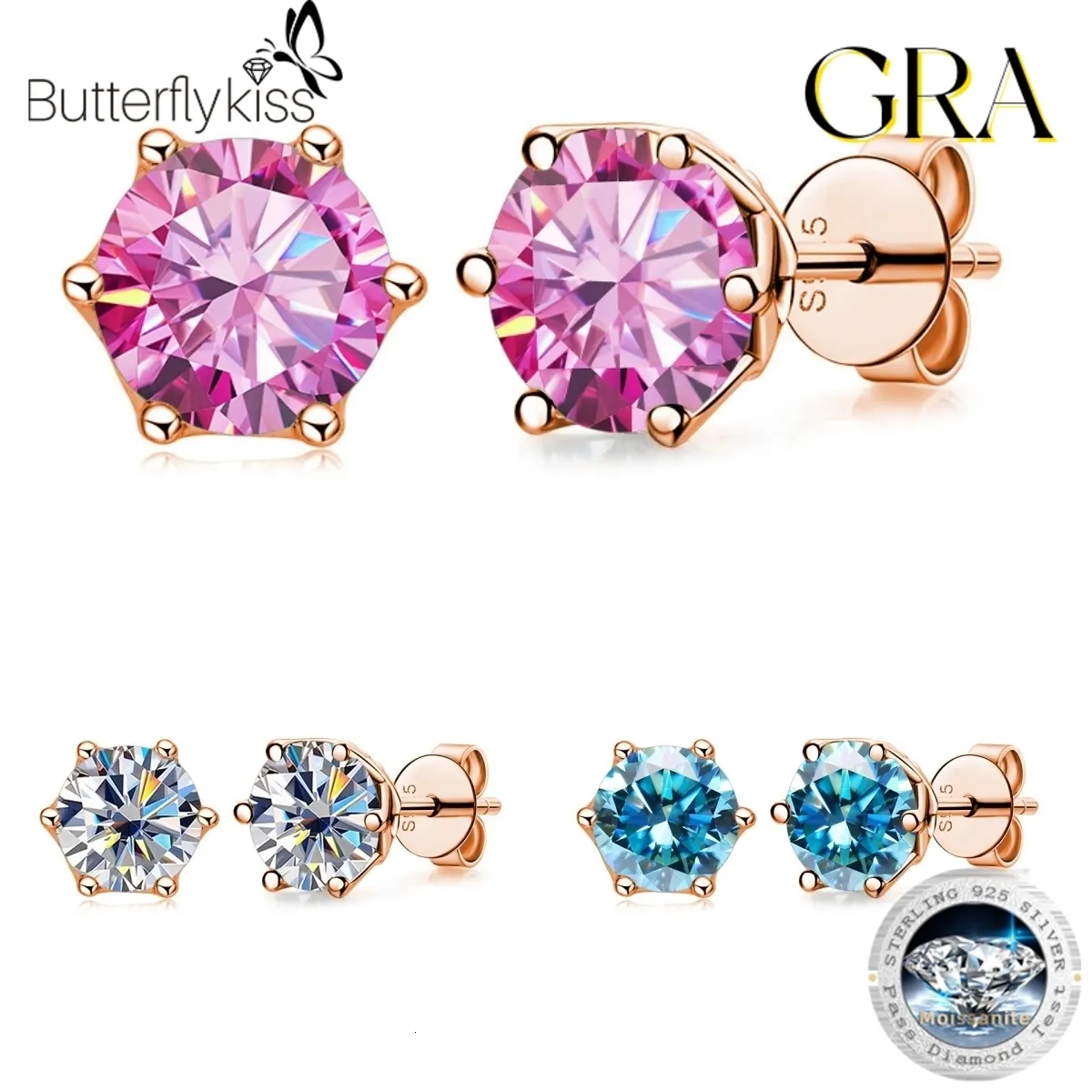 Charm Butterflykiss Pendientes de tachuelas de 565 mm para mujeres pareja S925 STERLING Silver Rose Gold Wedding Jewelry Regalos 230817
