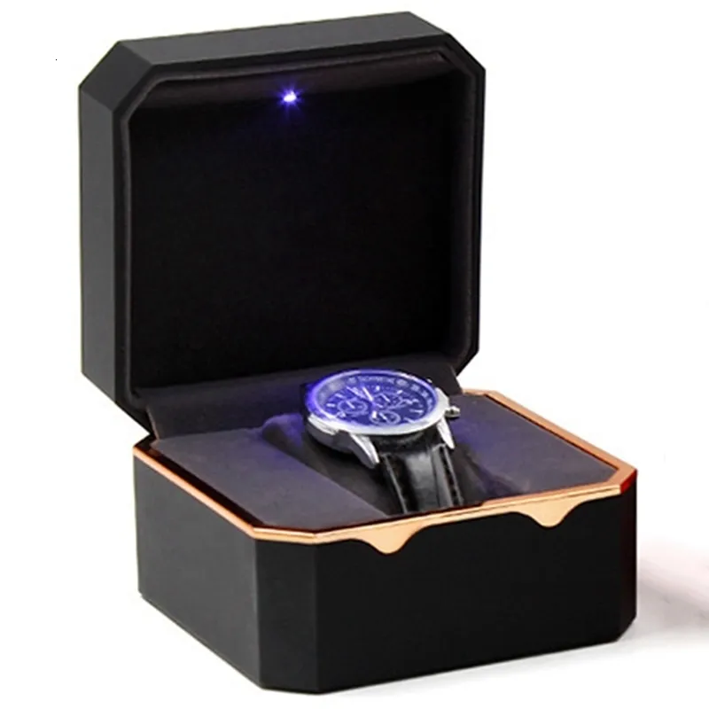 Jewelry Boxes Octagonal Gold Edge With Light Paint Storage Watch Box 230816_voghion.com