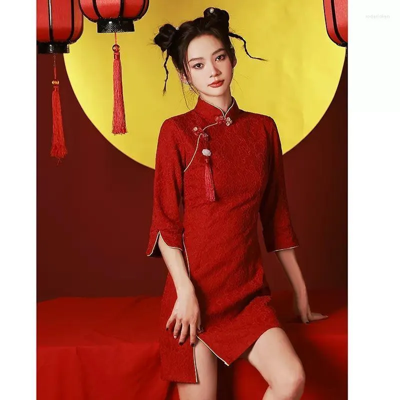 chinese dress ladies 3/4 Sleeve Butterfly & Floral Velvet Cheongsam Full Length Chinese Dress Purple / XXL
