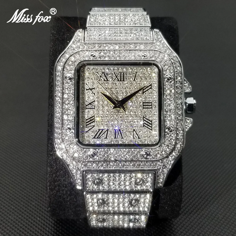 Другие часы Miss Ice Out Square Watch для мужчин Top Brand Luxury Full Diamond Mens Ultra Thin Waterpronation Hip Hop Clock Drop 230816