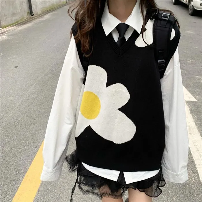 Erkek Sweaters Çiçek Erkekler Sweater Yelekler Örme Sökümler Ye Sleeveless Örgü Kadınlar Y2K Üst Kawaii Harajuku Giyim Büyük Boy