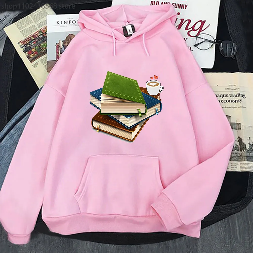 Damen Hoodies Sweatshirts Buchästhetik mit Kaffeeherz Vintage Print Sweatshirt Männer Frauen Kleidung Streetwear Herbst Winter Fleece Sudadera Y2k 230817