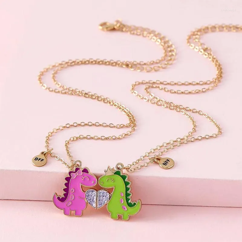 Pendant Necklaces Qpeach 2Pcs/set Cute Dinosaur Heart BFF Friendship Necklace For Girls Friend Gift