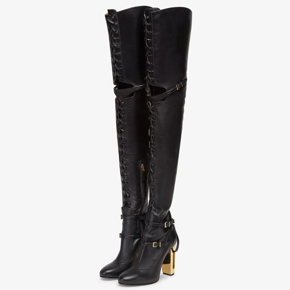 Over the knee leather look boots new arrivals