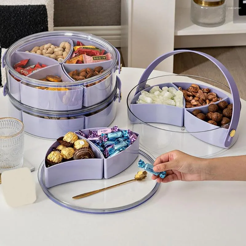 Portable Divided Serving Tray With Lid Handle 5 Compartment Snack