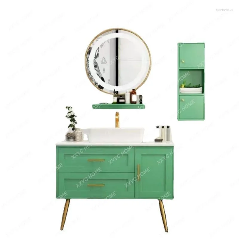 Bathroom Sink Faucets Hand Washing Cabinet Dark Green Inter-Platform Basin Floor Nordic Smart Side