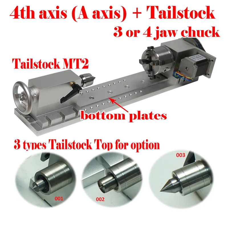 Spitzenhöhe 65 mm 4. A Aixs CNC-Drehachse Reitstock MT2 3 4 Backenfutter 80 mm für CNC-Fräser-Graviermaschine