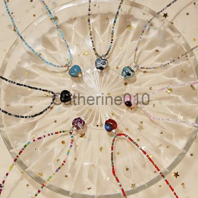 Hangende kettingen snoepkleur schattige handgemaakte hartvormige keramiek hanger ketting voor vrouwen