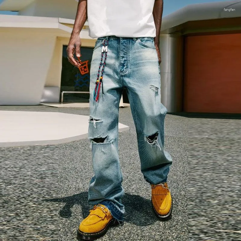 Jeans maschile y2k in stile cavo out da uomo strappato maschi casual oversize dritti pantaloni in denim per uomo abbigliamento in abbigliamento jeans streetwear