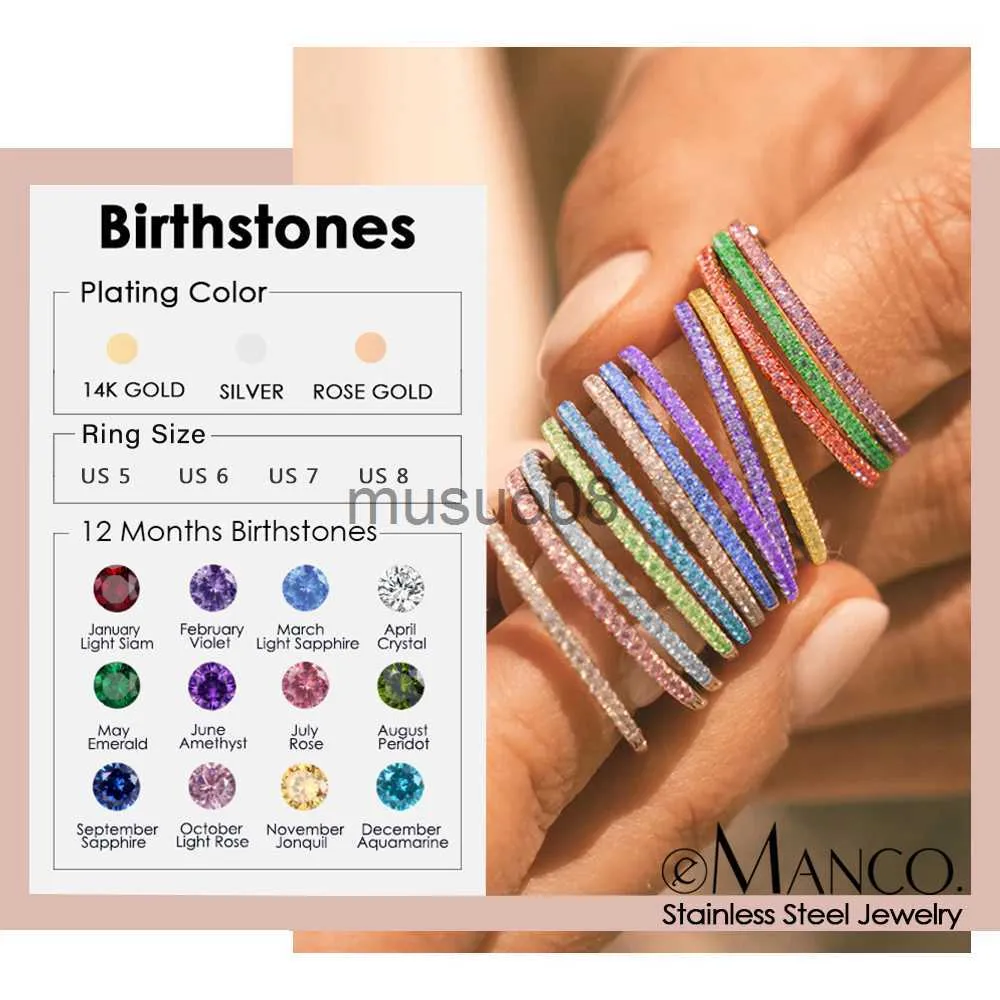 Band Rings eManco Rhinestone Birthstone Stainless Steel Ring Luxury Jewelry Gift 12 Zodiac Sparkling Rings For women Wholesale US5/6/7/8 J230817