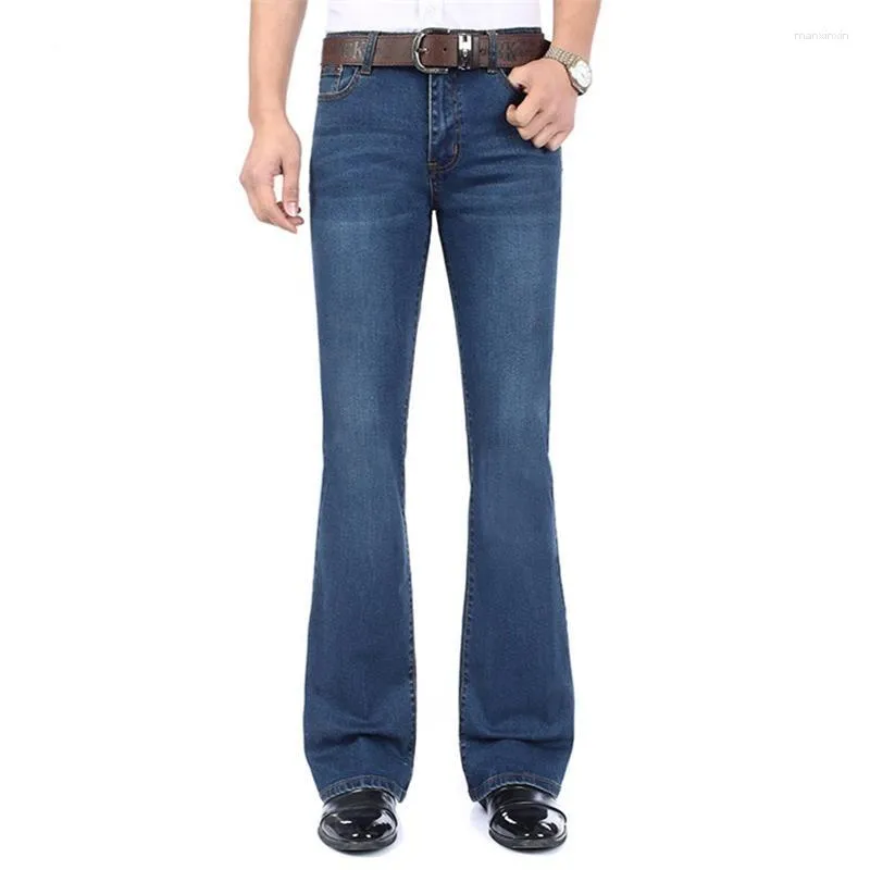 Mäns jeans 2023 Högkvalitativa män Vinterfleece boot Cut Business Casual Flare Pants Mid midje Velvet Byxor