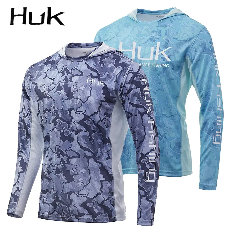 Buiten shirts Huk Hooded Visshirt Lange mouw UV Bescherming Man Outdoor Summer Camouflage Vocht Wicking Jersey Viskleding 230817
