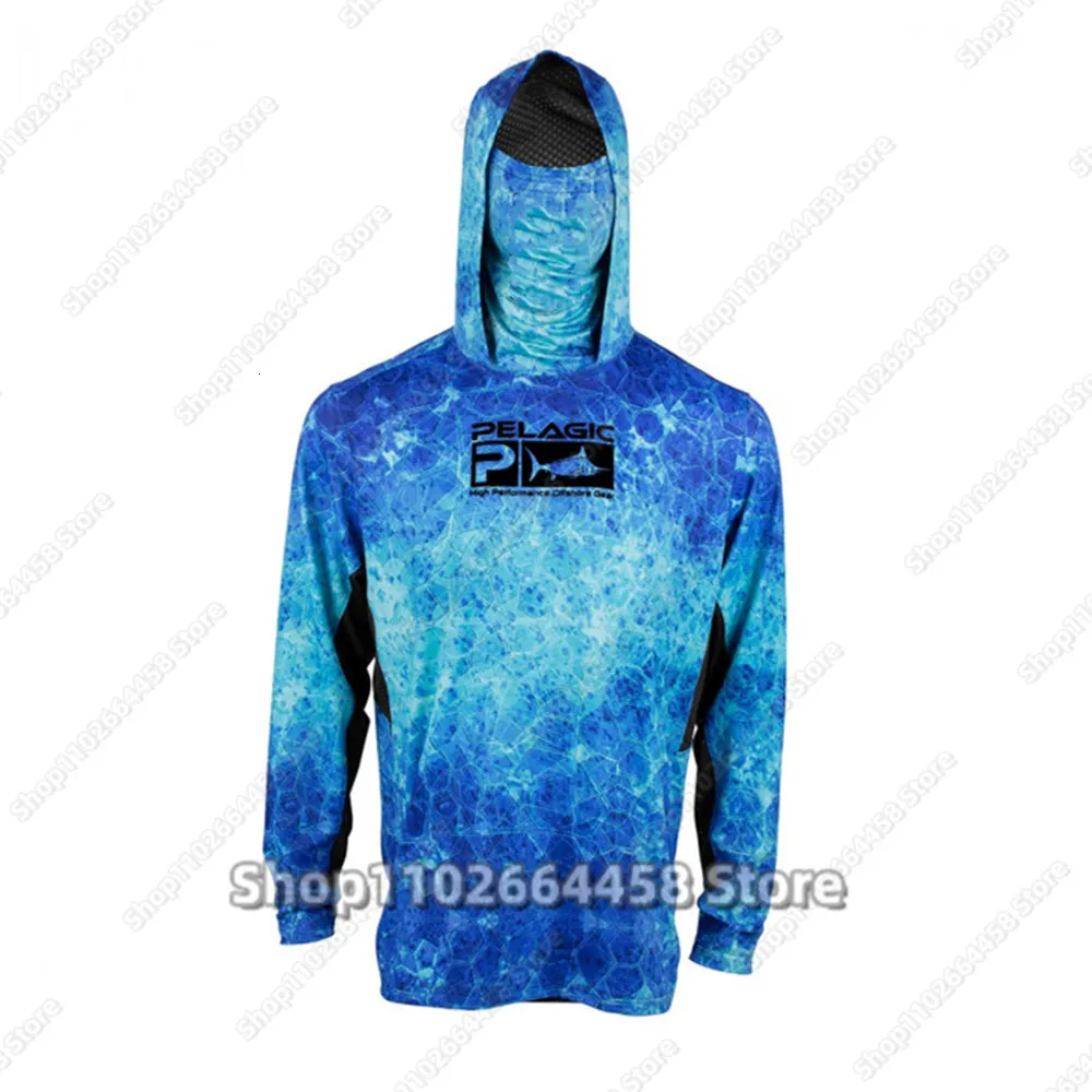 Outdoor Shirts PELAGIC Fishing Hoodie Shirt Men's Long Sleeve Fishing Shirt  UV Protection Hooded Face Mask Fishing Clothing Camisa De Pesca 230817