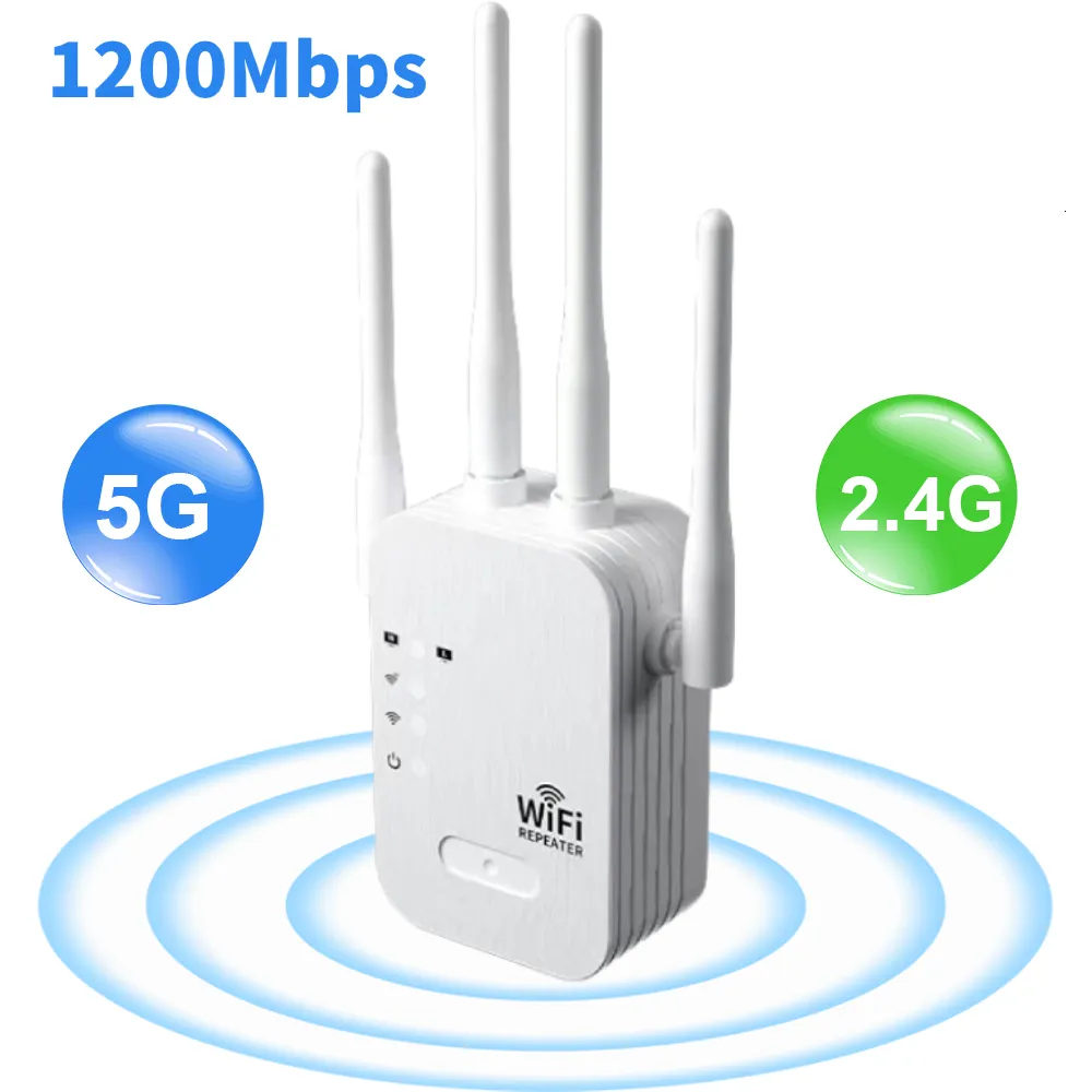 NEWFAST WLAN Verstärker 1200Mbps - Dual-Band WiFi Repeater Mit 4 Antennen Für Zuhause