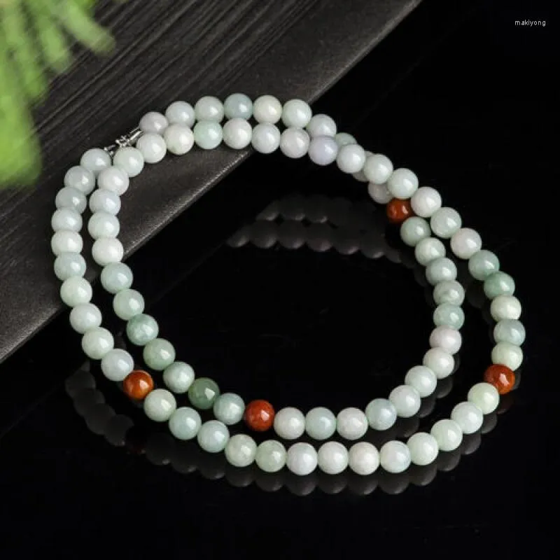 Kolye Kolyeleri Doğal Sınıf A Jadeite Jade 8mm açık yeşil boncuklu zincir kolye