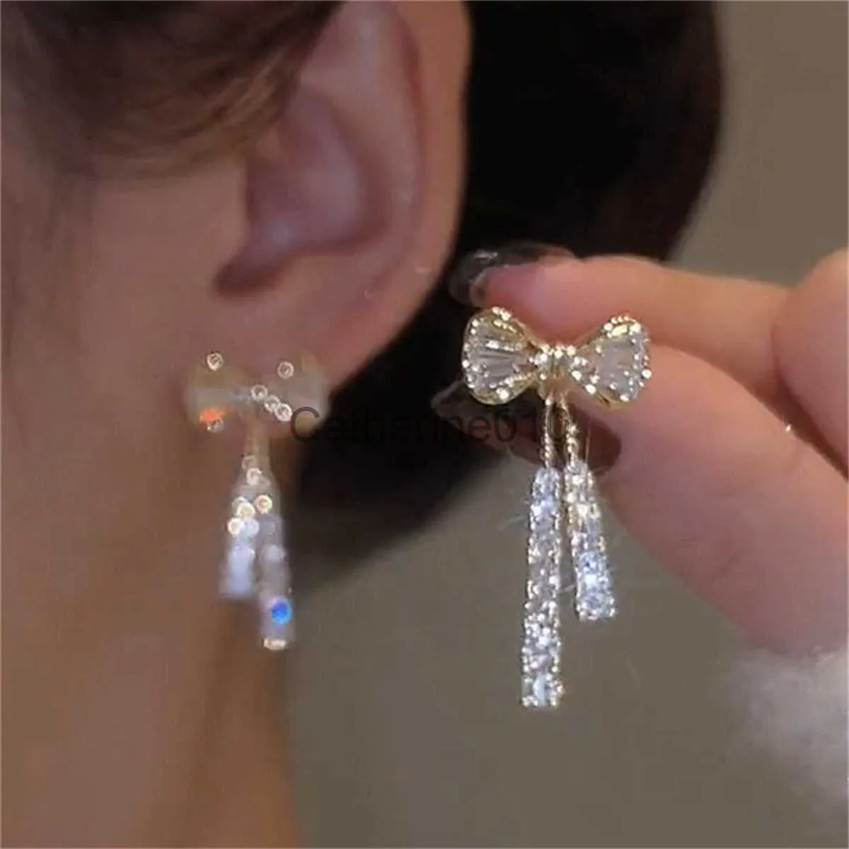 Charm Korean Trendy Bogenkristall -Drop -Ohrringe für Frauen 2023 Luxury Sparklcubic Zirkonia Lange Quaste Ohrringe High Jewelry Geschenke J230817