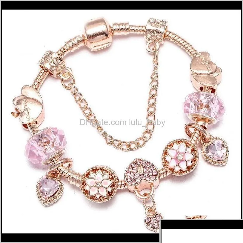 Charm armband mode lyxdesigner söt härlig nyckel hjärta diamant kristall diy europeiska pärlor armband armband för kvinna flickor rose dheqm