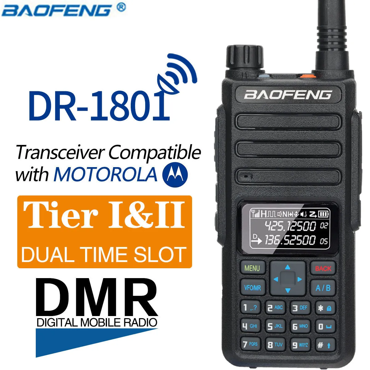 Walkie Talkie Baofeng DR 1801 Tier 1 2 Dual Time Slot Digital DM 1801 Uppdaterat UV -band 136 174 400 470MHz DMR Radio 230816