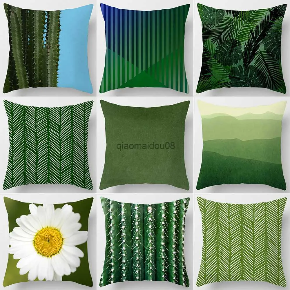 Pillow Case einfache dunkelgrüne geometrische Druckmuster quadratische Kissenbedeckung Home Wohnzimmer Sofa Schlafzimmer Dekorative Hülle HKD230817