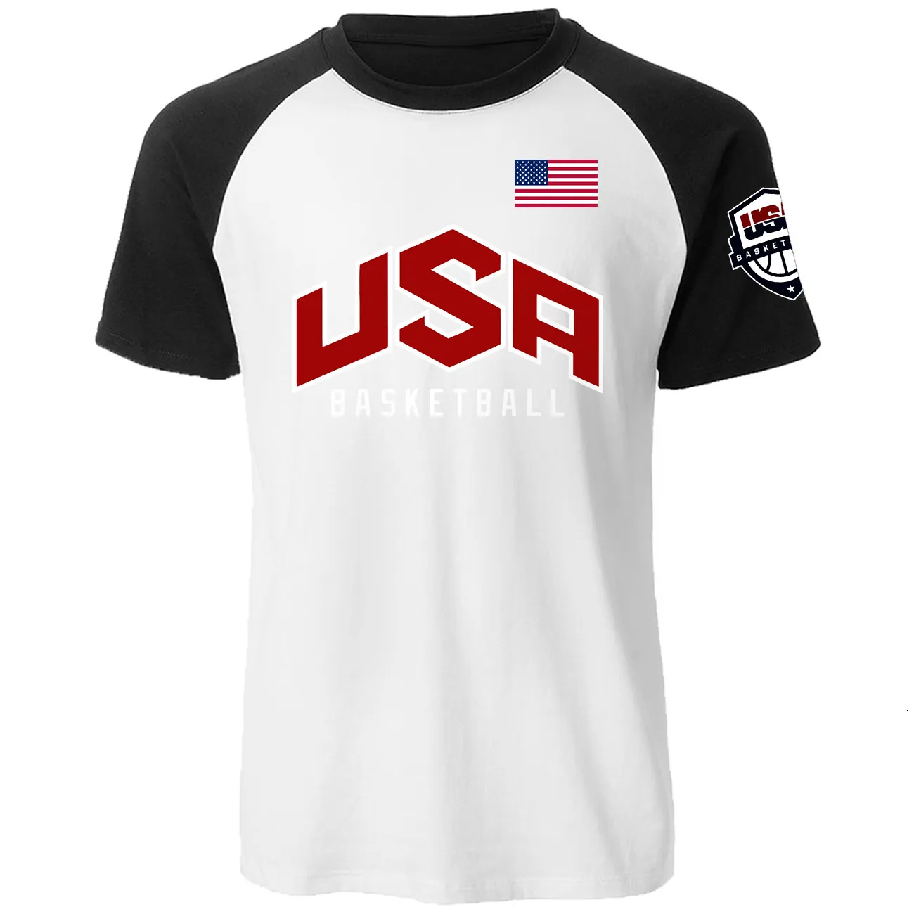 Herr t-shirts usa basket t-shirts herrar raglan short hylsa bomull t skjortor brev tryck avslappnad t shirt män topps streetwear tee shirt 230816