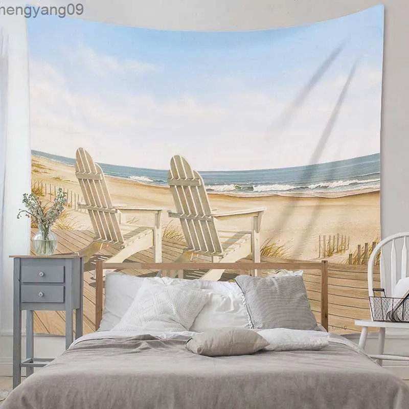 Tapestries Ins Sea Beach Tapestry Hippie vägg hängande tryckt tunn tyg återfodringsblomma tapetries takvägg dekoration bakgrund r230817