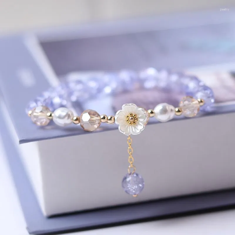 Charm Bracelets 5PCS Fashion Flower Imitation Pearl Crystal Beads Bracelet For Elastic Adjustable Friendship Jewelry Accessories