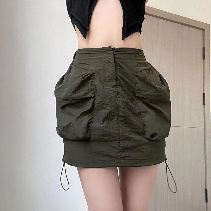 Kjolar amerikansk retro stor ficklast kvinnor koreanska hög midja dragkammare minikjol kvinnlig 2023 sommar streetwear kort