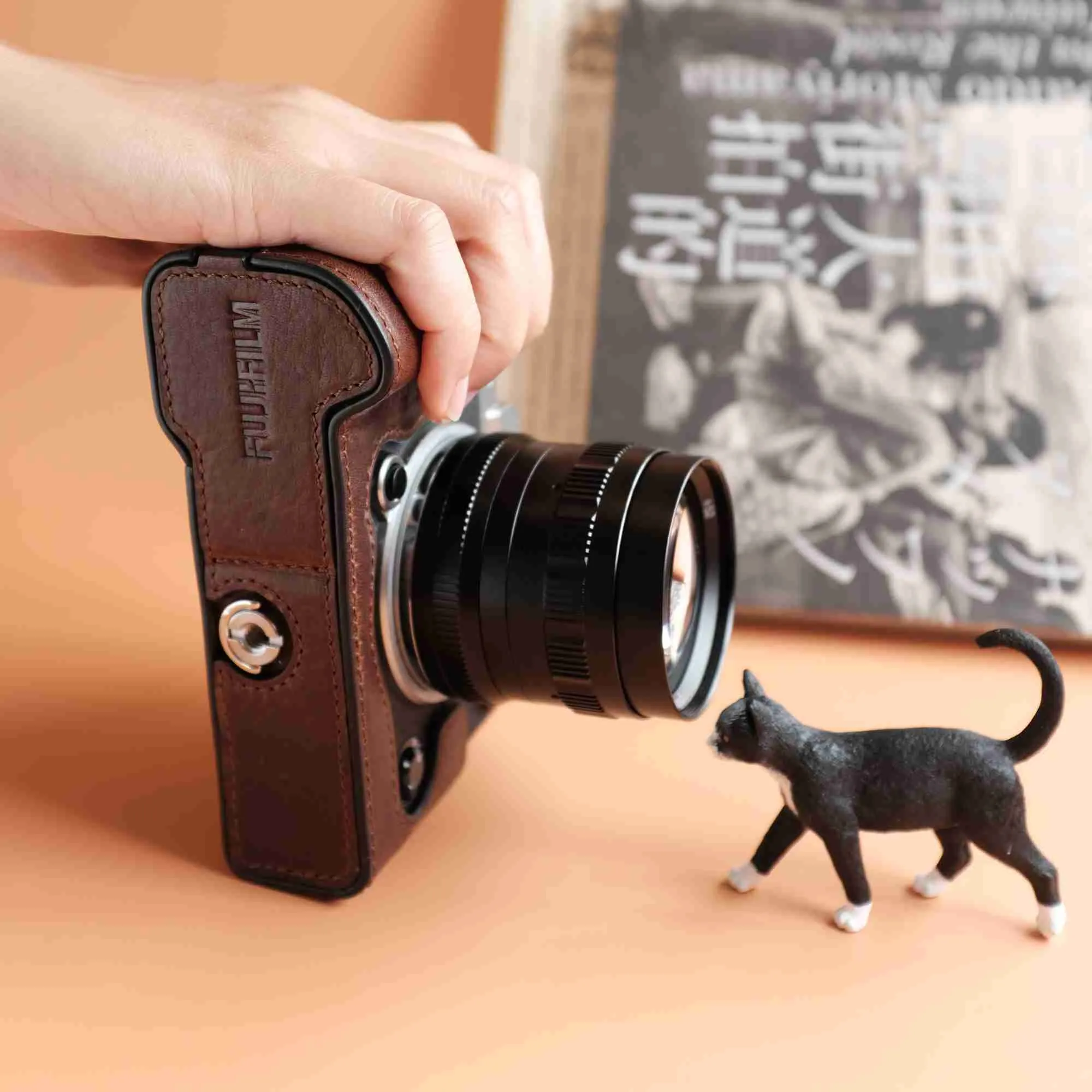 Camera Bag Protective Cover for Fuji XT5: Cowhide Leather Base Accessories  Case with Handle