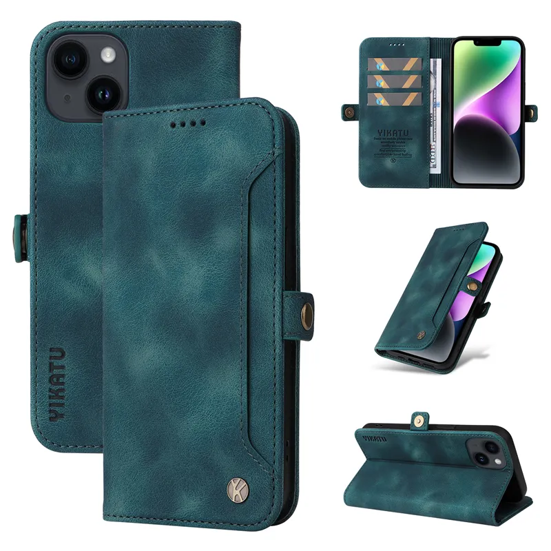 Retro Magnetic Folio Leather Vogue Phone Case for iPhone 15 14 13 12 Pro Max Samsung Galaxy S22 S23 Ultra 5G S23FE A24 A54 A34 Multiple Card Slots Wallet Kickstand Shell