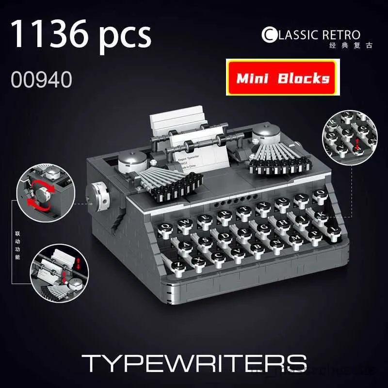 Blocks Classic Creative Ideas Globe Typewriter Hammer Building Blocks Mini B Coffee Retro Bread Machine Gramophone Telphone Radio R230817