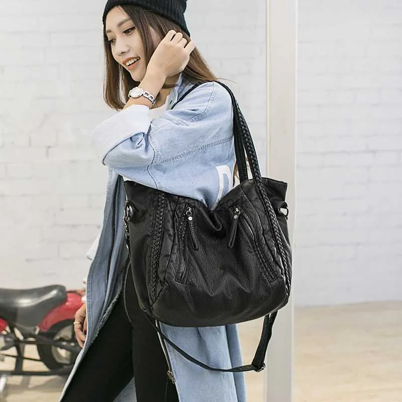 HOBO MJ Bolso de cuero grande grande Bolsos para mujeres trenzadas Bolsas de cuerpo cruzado Bolsas de hombro Femenino para mujeres Bolso de cuero HKD230817