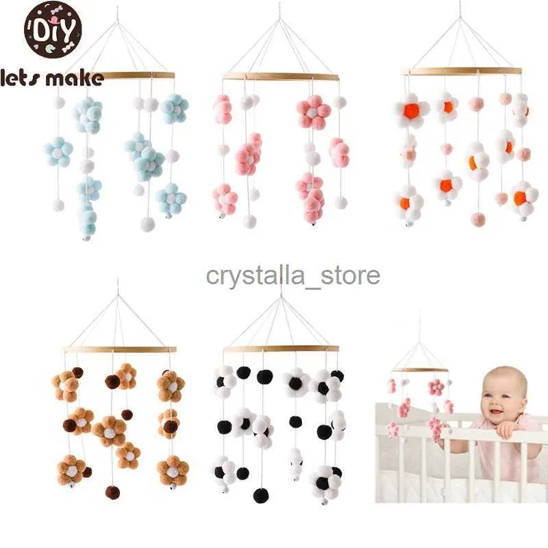 Baby Wooden Bed Bell Cartoon Flower Pendant Hanging Rattle Toy Hanger Crib Bed Bell Wood Toy Holder Arm Bracket Kid Gift HKD230817