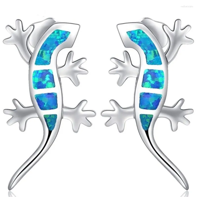 Stud Earrings Fashion Blue Fire Opal For Women Gecko Animal Funny Earring Boho Jewelry Aretes De Mujer