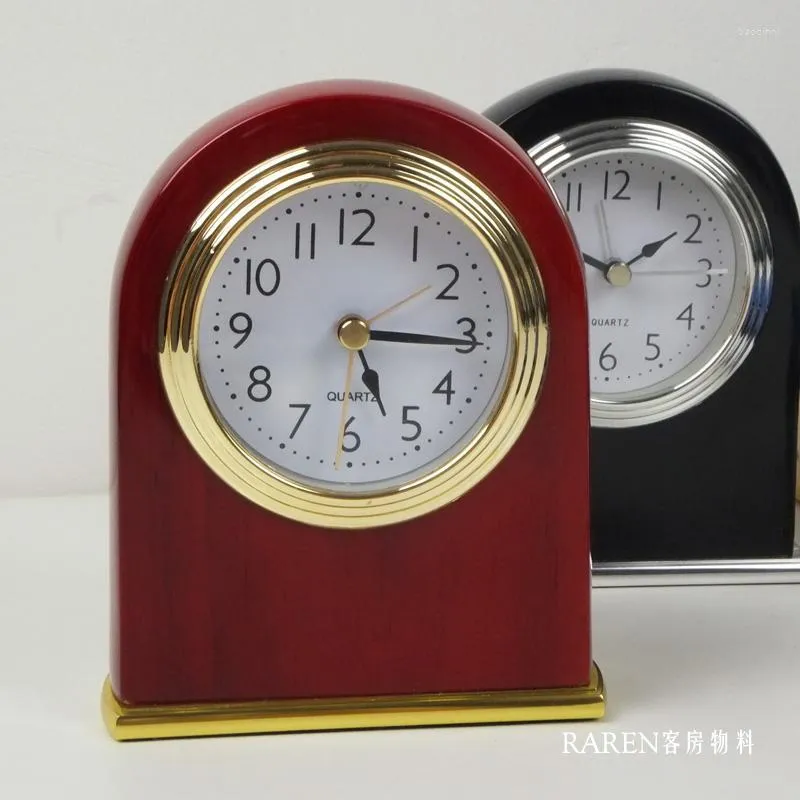 Table Clocks Guest Room Solid Wood Alarm Clock Piano Baking Paint Silent El Bedside With Night Light Function Upright Style