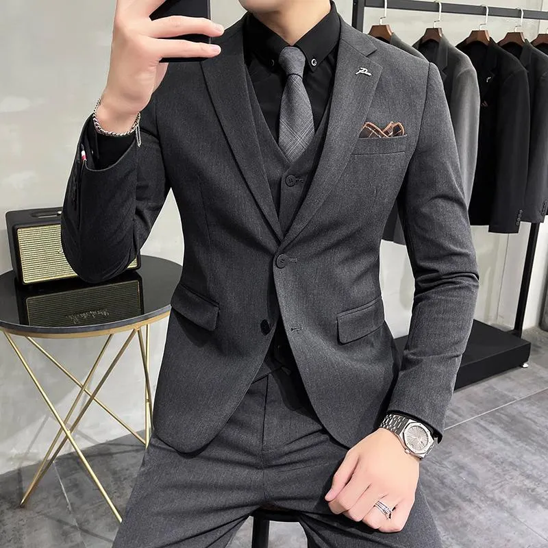 Men's Suits Black Light Grey Dark Gray Party / Evening Prom 3 Piece Solid Colored Tailored Fit Single Breasted Two-buttons S-6XL