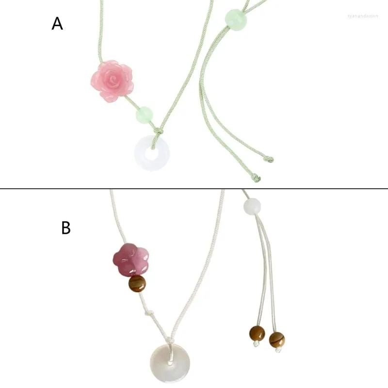 Anhänger Halsketten 2023 Nische selbst gemachte nationale Trendperlen Glücksanpassungsretro-Wachseil, die sich angemessene Rosenblumen-Halskette