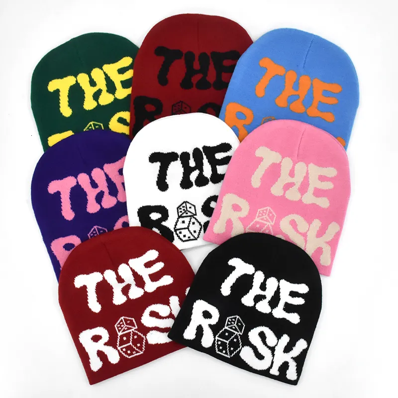 Beanieskull limita a letra de gorro de malha de alta qualidade, letra de tampa punk the Risk Dice jacquard hat y2k homens homens projetos de design hiphop acessórios de chapéu 230816